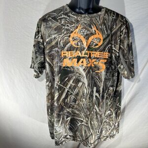Realtree MAX-5 Men's Large Camo Hunting Shirt Orange Logo Short Sleeve